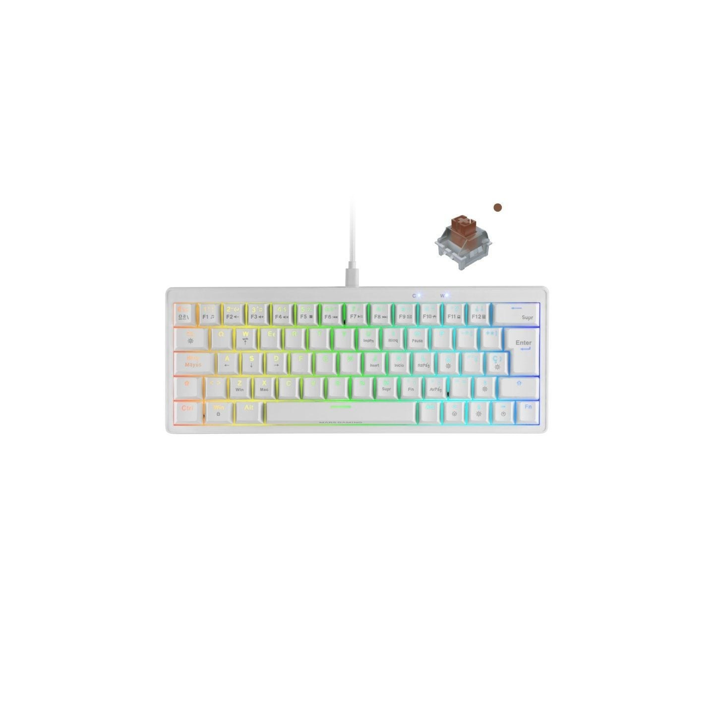 Teclado Gaming Mecánico Mars Gaming MKMINIPRO/ Switch Marrón/ Blanco