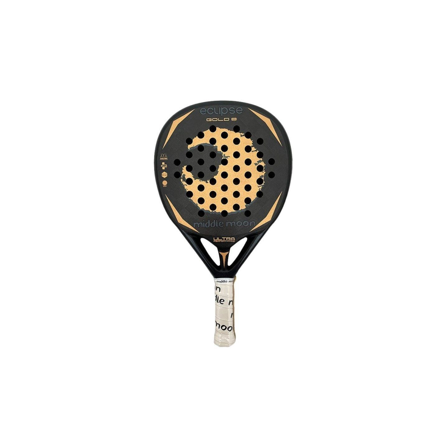 Pala de pádel middle moon eclipse 8 carbon gold 24k rugosa 2024/ negra y naranja