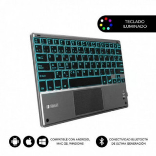 Teclado compacto inalámbrico por bluetooth subblim touchpad smart blacklit/ gris