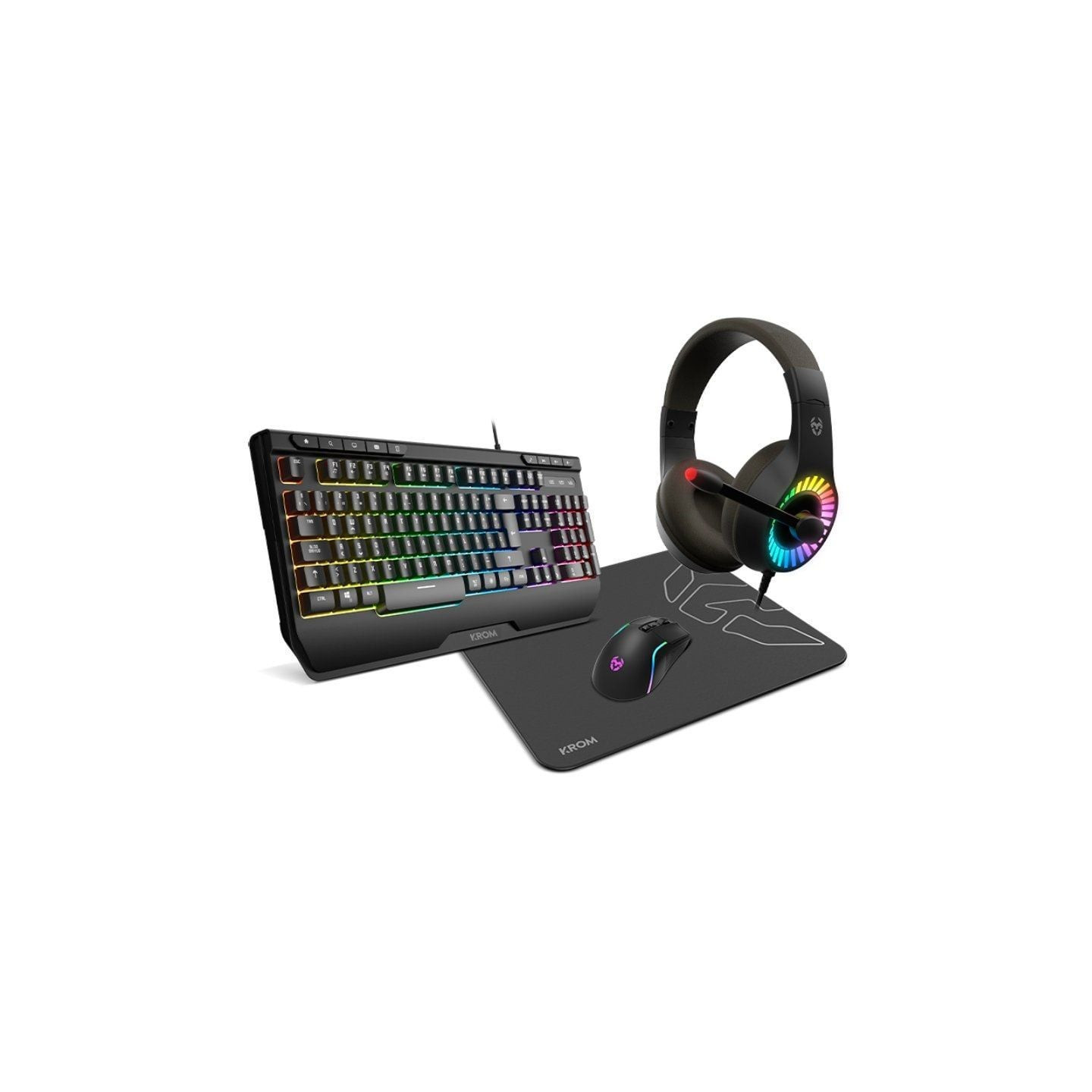 Pack Gaming Krom kenya/ Teclado RGB + Ratón Óptico + Alfombrilla + Auriculares