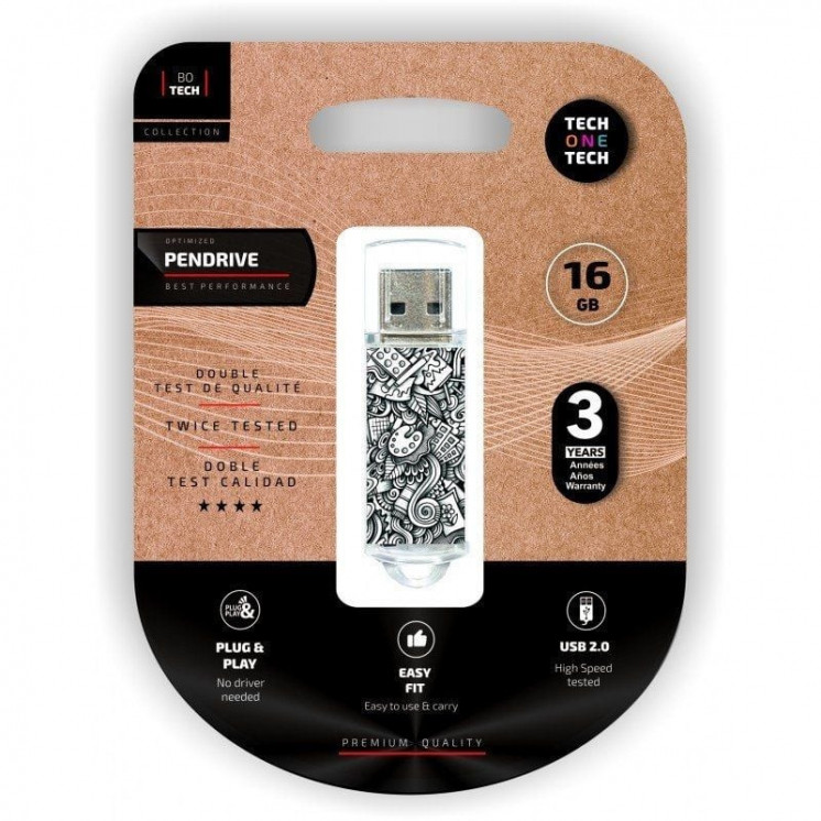 Pendrive 16gb tech one tech art-deco usb 2.0