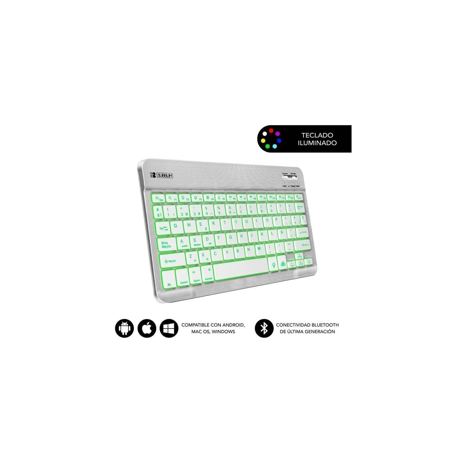 Teclado compacto inalámbrico por bluetooth subblim smart backlit/ plata