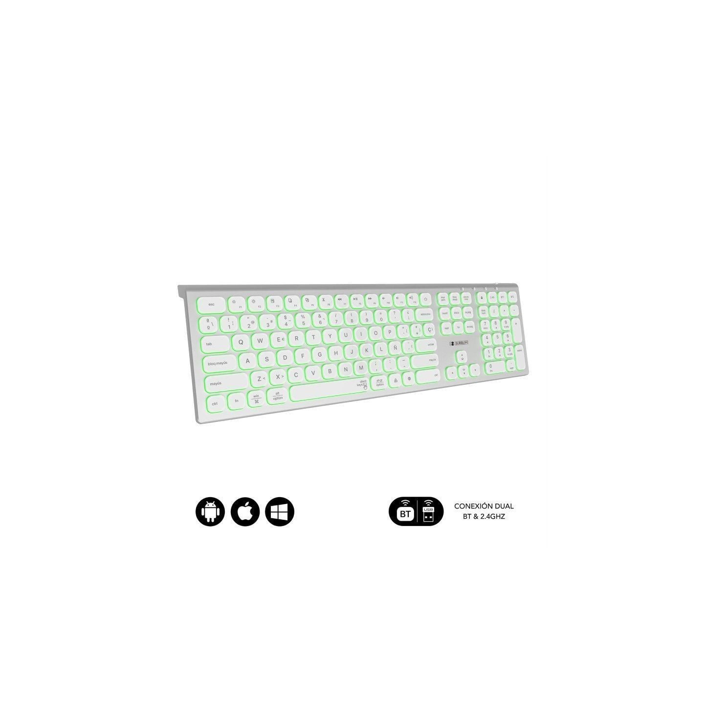 Teclado inalámbrico subblim master/ plata y blanco