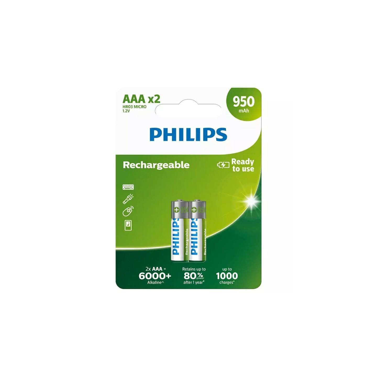 Pack de 2 pilas aaa philips r03b2a95/10/ 1.2v/ recargables