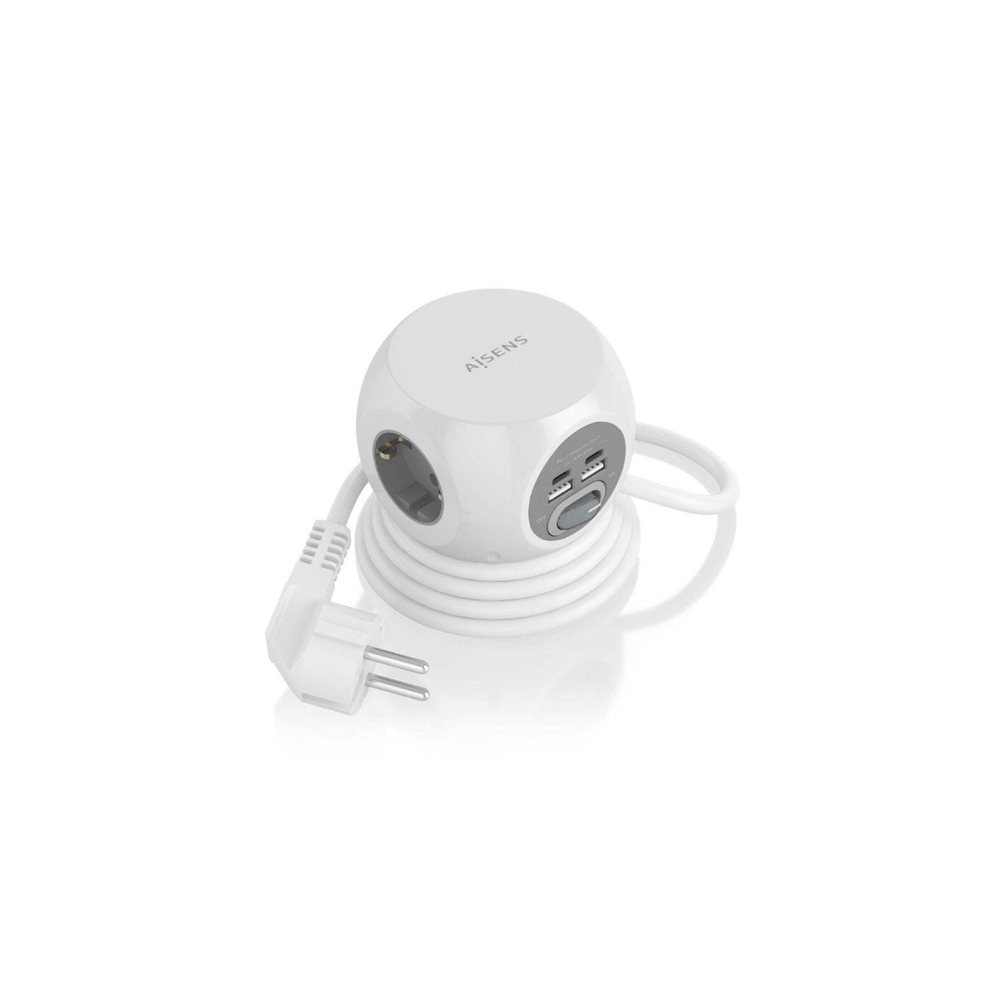 Regleta con interruptor aisens asps-2a2c04-w/ 3 tomas de corriente/ 2 usb tipo-c/ 2 usb/ cable 1.4m/ blanco