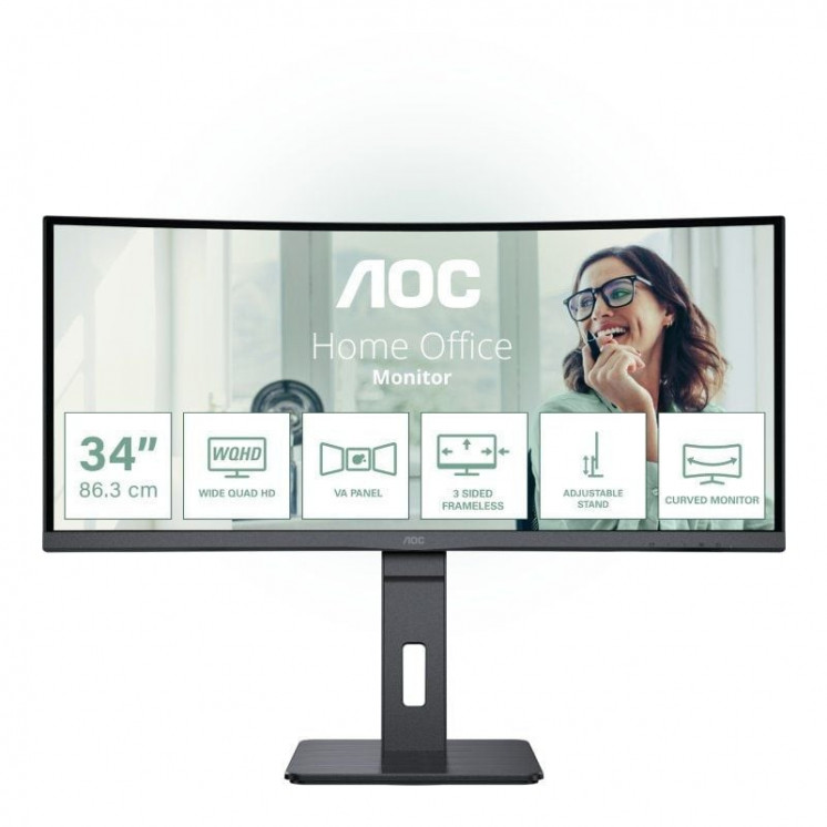 Monitor profesional curvo aoc cu34p3cv 34'/ wqhd/ multimedia/ regulable en altura/ negro