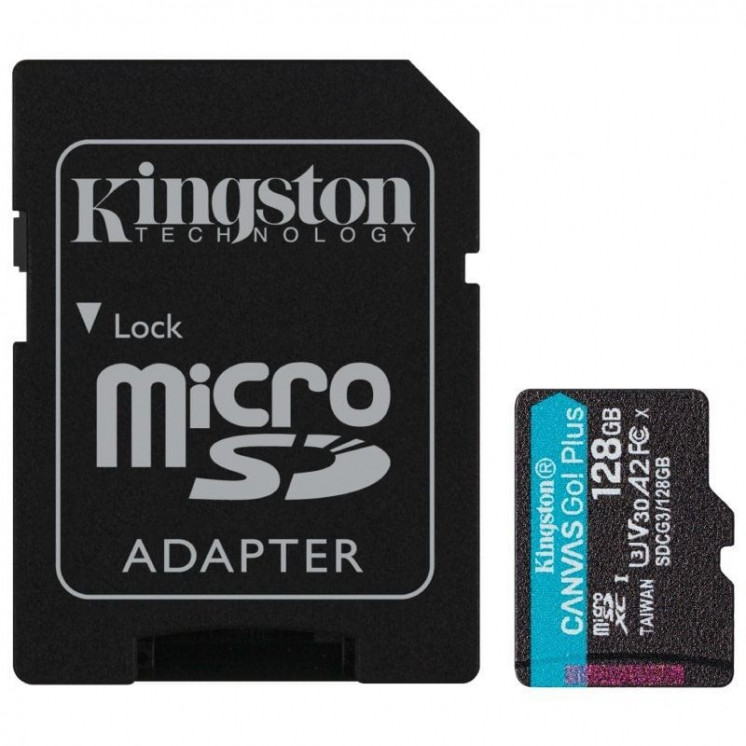 Tarjeta de memoria kingston canvas go! plus 128gb microsd xc con adaptador/ clase 10/ 170mbs