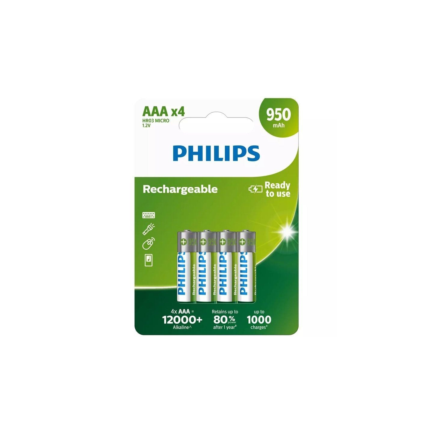 Pack de 4 pilas aaa philips r03b4a95/10/ 1.2v/ recargables