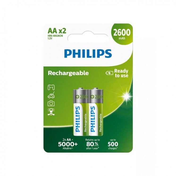 Pack de 2 pilas aa philips r6b2a260/10/ 1.2v/ recargables