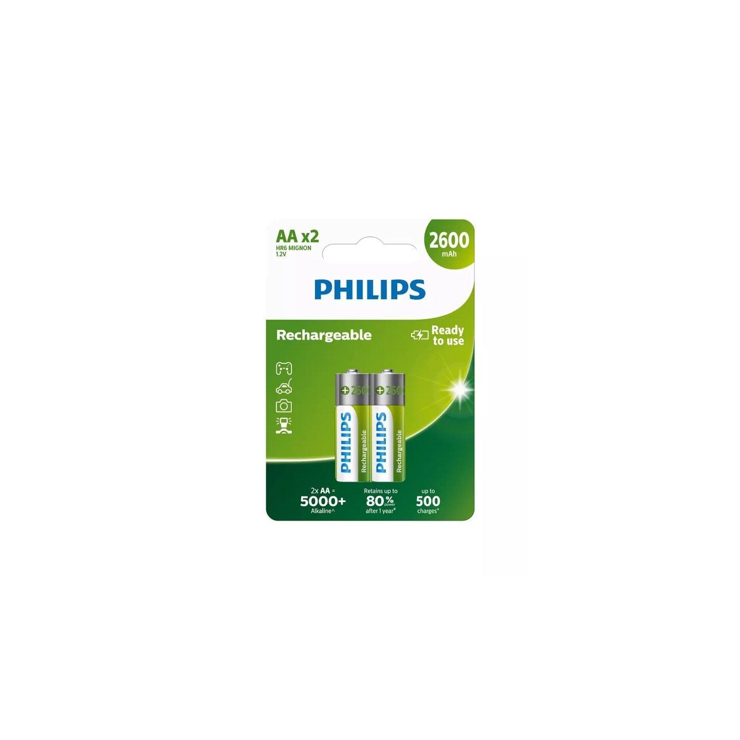 Pack de 2 pilas aa philips r6b2a260/10/ 1.2v/ recargables