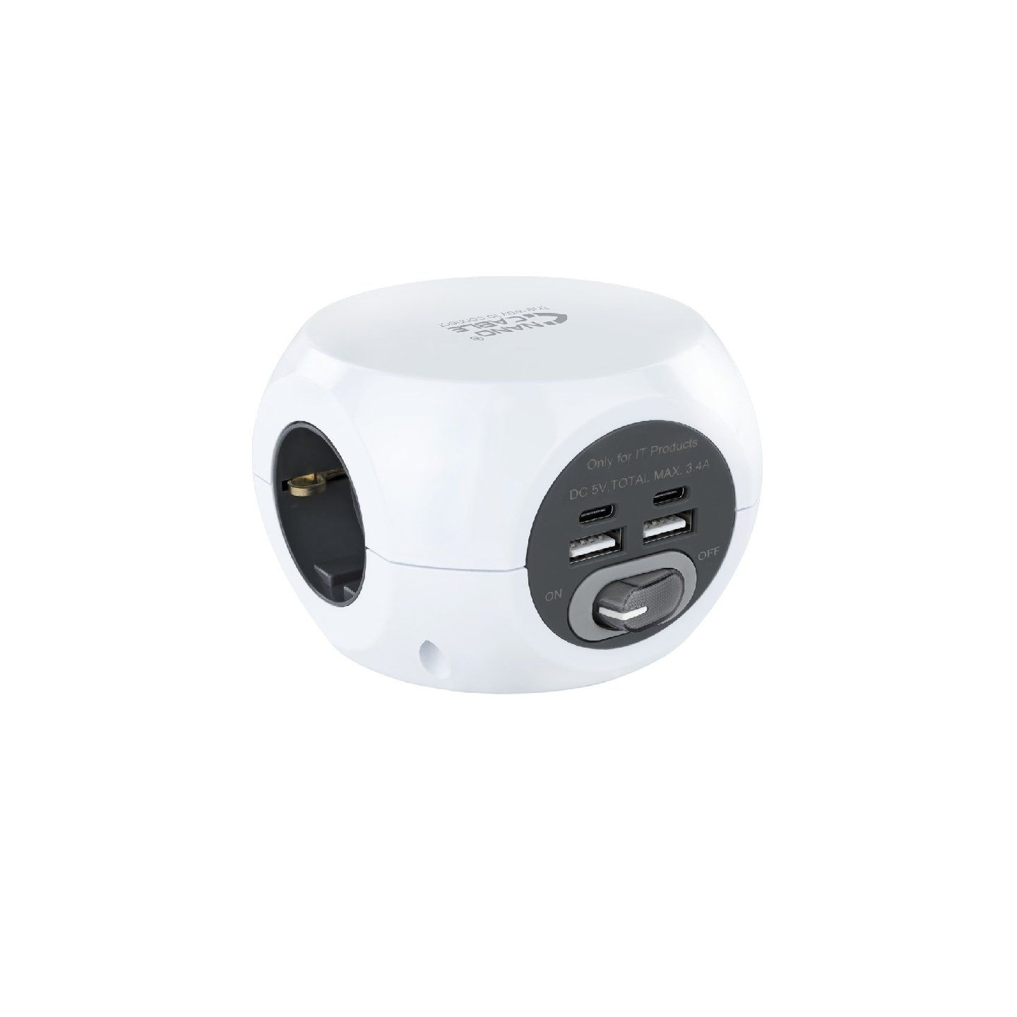 Regleta nanocable 10.37.0001/ 3 tomas de corriente/ 2 usb - 2 usb tipo-c/ cable 1.4m/ blanca