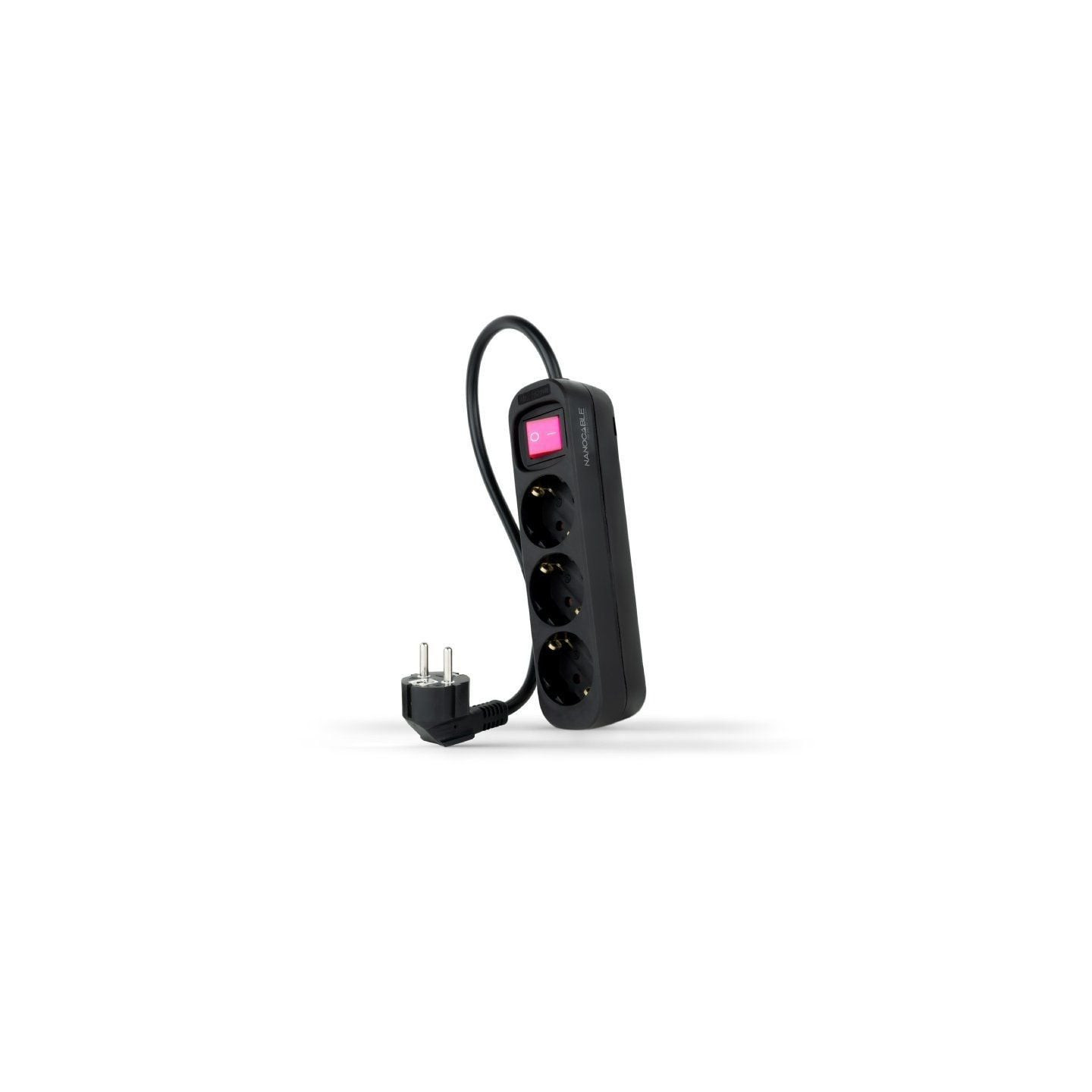 Regleta con interruptor nanocable 10.38.0003-bk/ 3 tomas de corriente/ cable 1.4m/ negra