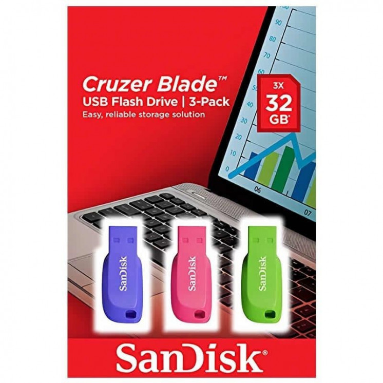 Pendrive 32gb sandisk cruzer blade pack 3 usb 2.0