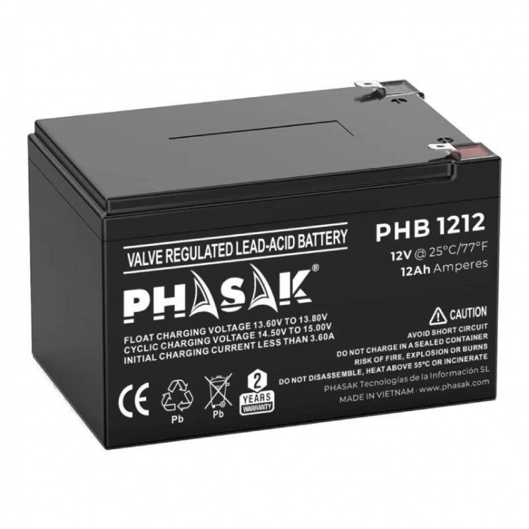 Batería phasak phb 1212 compatible con sai/ups phasak según especificaciones