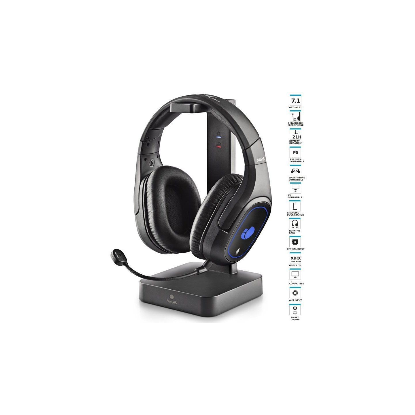 Auriculares Inalámbricos Gaming con Micrófono NGS GHX-600/ Jack 3.5/ USB 2.0/ Óptica/ Negros