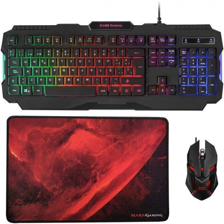 Pack Gaming Mars Gaming MCP118/ Teclado + Ratón Óptico + Alfombrilla