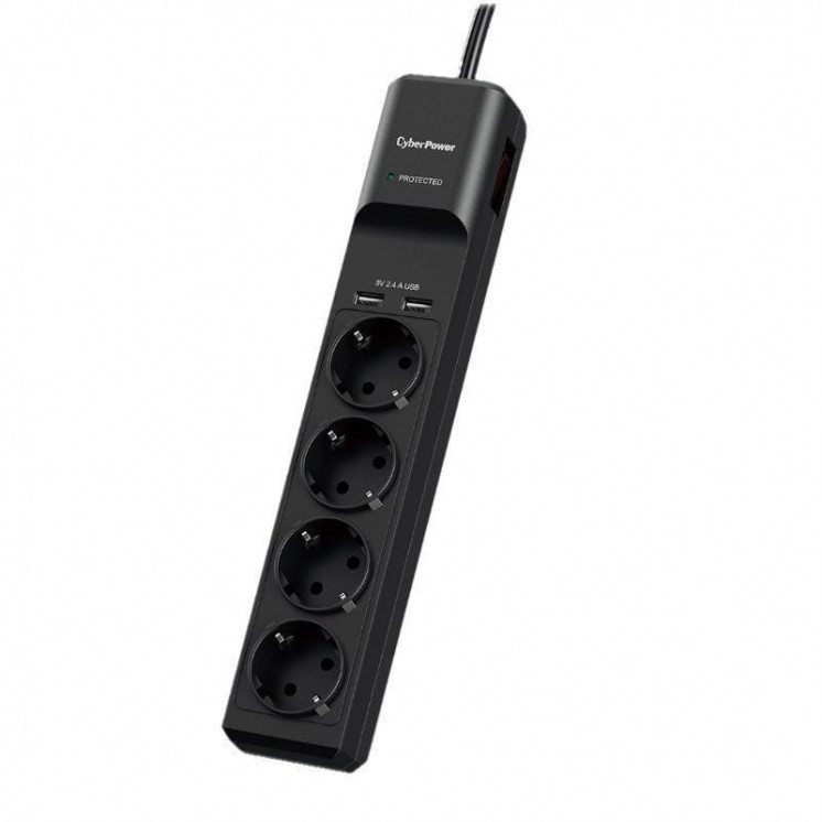 Regleta con interruptor cyberpower p0420sud0-de/ 4 tomas de corriente/ 2 usb/ cable 1.8m/ negra