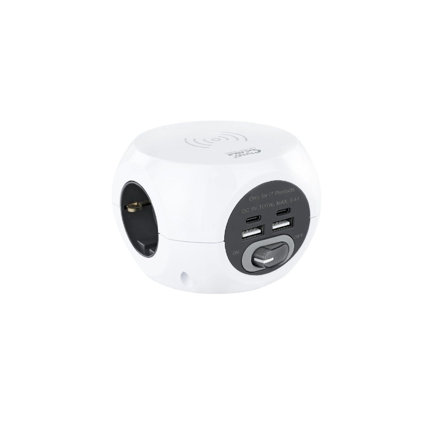 Regleta nanocable 10.37.0002 con carga inalámbrica/ 3 tomas de corriente/ 2 usb a - 2 usb tipo c/ cable 1.4m/ blanca