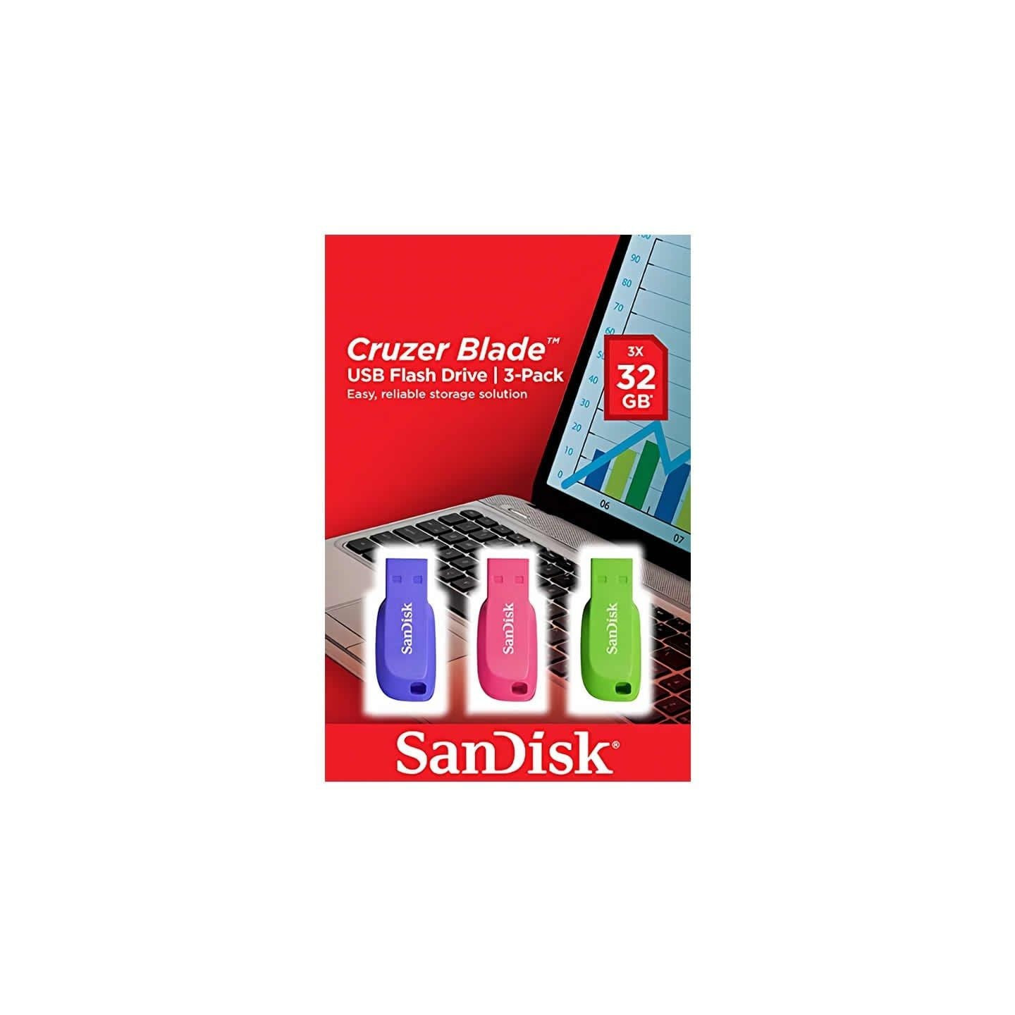 Pendrive 32gb sandisk cruzer blade pack 3 usb 2.0