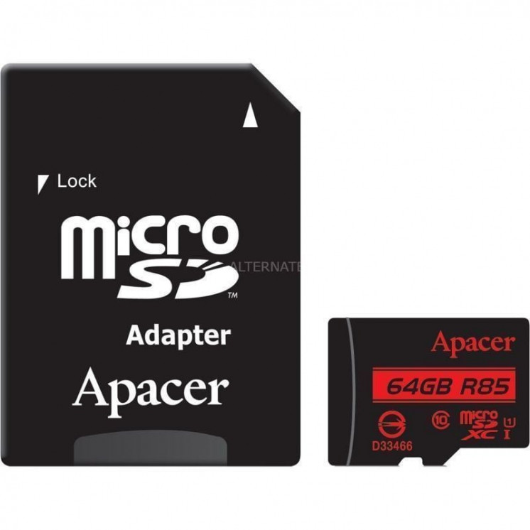 Tarjeta de memoria apacer 64gb xc uhs 1 con adaptador/ clase 10/ 85mbs