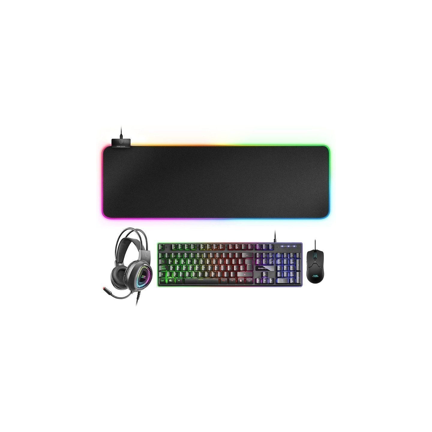 Pack Gaming Mars Gaming MCPEX/ Teclado H-MECH  + Ratón Óptico + Auriculares con Micrófono + Alfombrilla