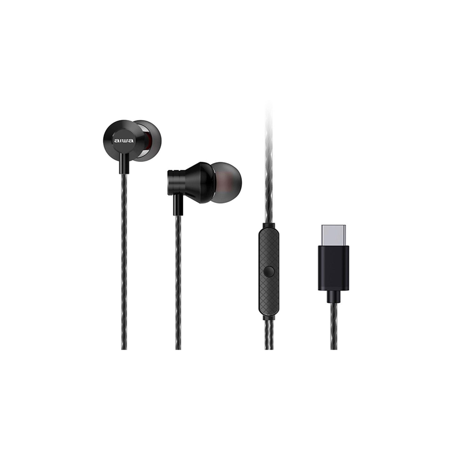 Auriculares intrauditivos aiwa estm-50usb-c/bk/ con micrófono/ usb tipo-c/ negros