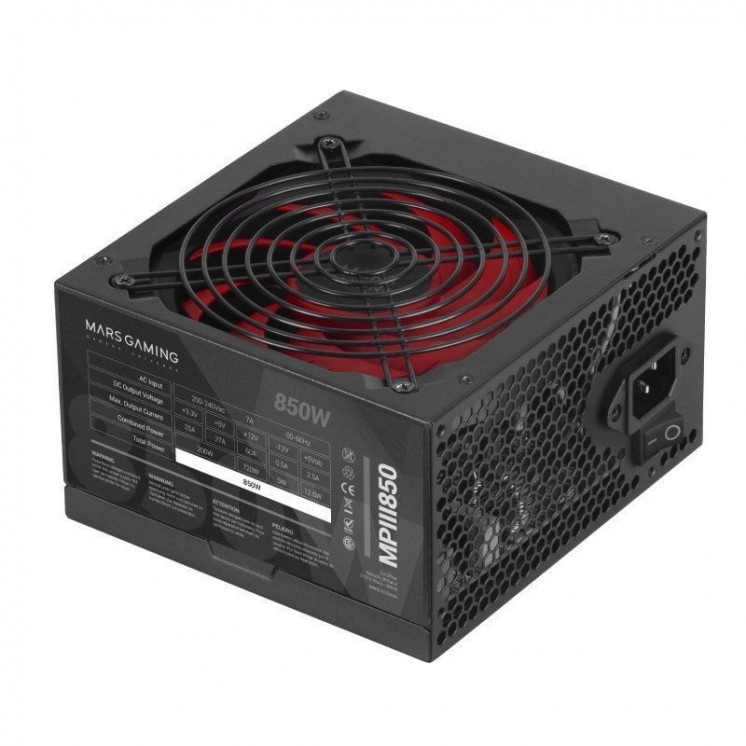 Fuente de alimentación mars gaming mpiii850/ 850w/ ventilador 12cm