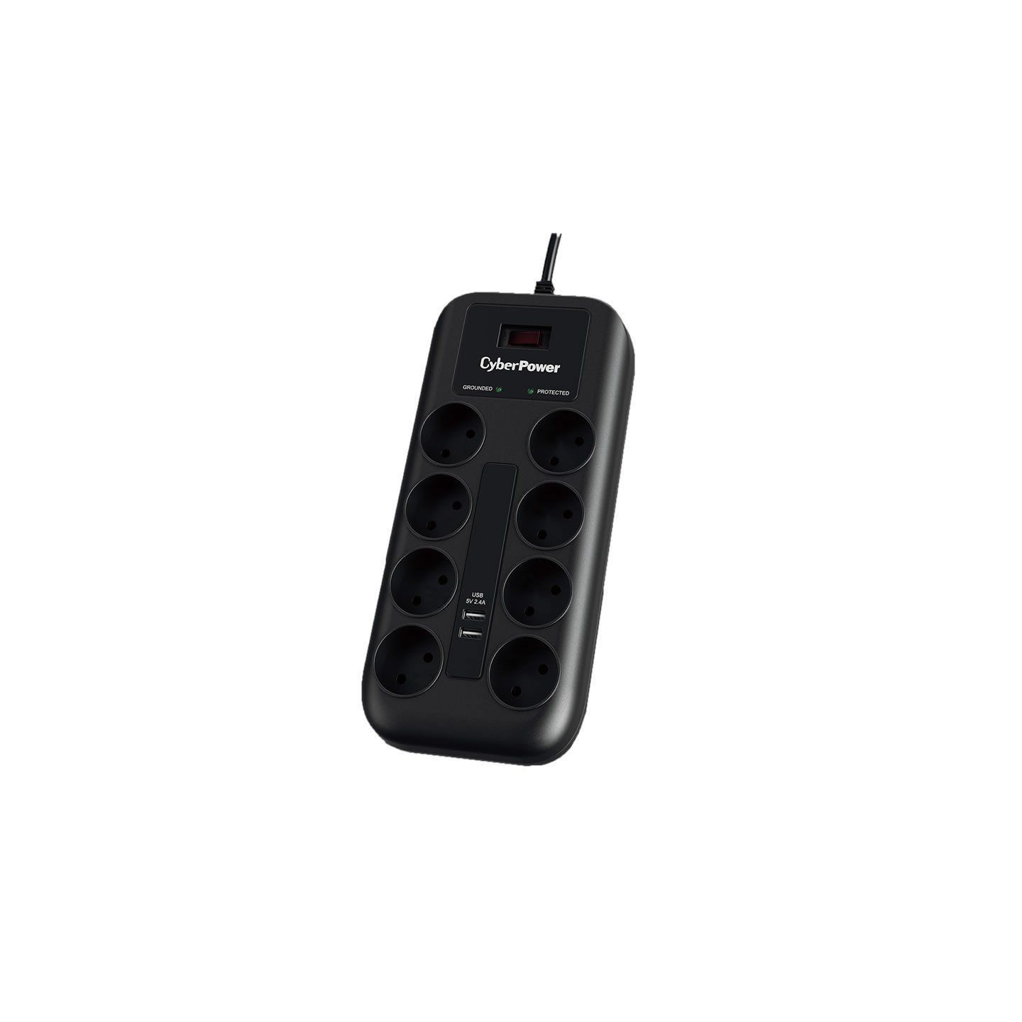 Regleta con interruptor cyberpower p0820sud0-de/ 8 tomas de corriente/ 2 usb/ cable 1.8m/ negra