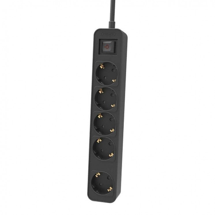 Regleta con interruptor philips chp2154b/10/ 5 tomas de corriente/ cable 1.5m/ negro