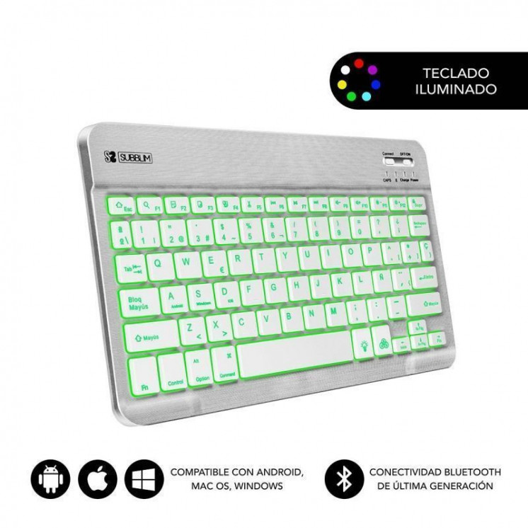 Teclado compacto inalámbrico por bluetooth subblim smart backlit/ plata