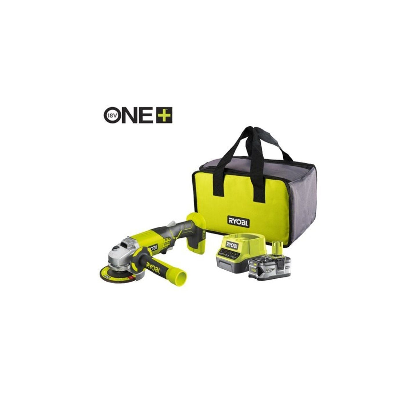 Amoladora sin cable ryobi one+ r18ag-140s/ 1 batería 18v 4.0 ah/ cargador 2.0 a/ bolsa de transporte