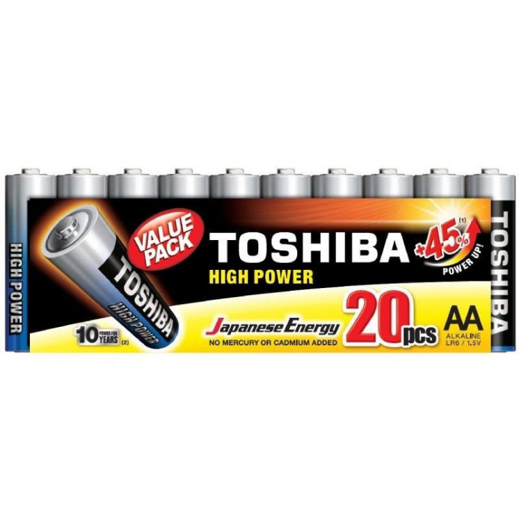 Pack de 20 pilas aa toshiba high power lr6/ 1.5v/ alcalinas