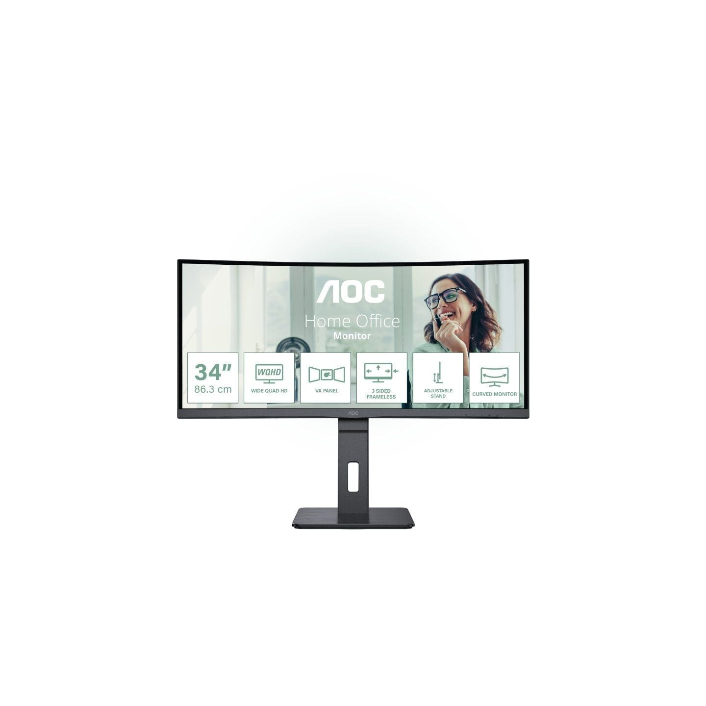 Monitor profesional curvo aoc cu34p3cv 34'/ wqhd/ multimedia/ regulable en altura/ negro