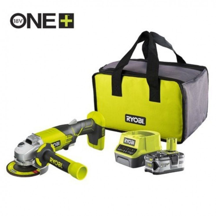 Amoladora sin cable ryobi one+ r18ag-140s/ 1 batería 18v 4.0 ah/ cargador 2.0 a/ bolsa de transporte