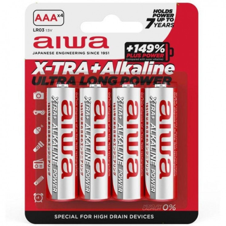 Pack de 4 pilas aaa aiwa x-tra+alcaline lr03/ 1.5v/ alcalinas