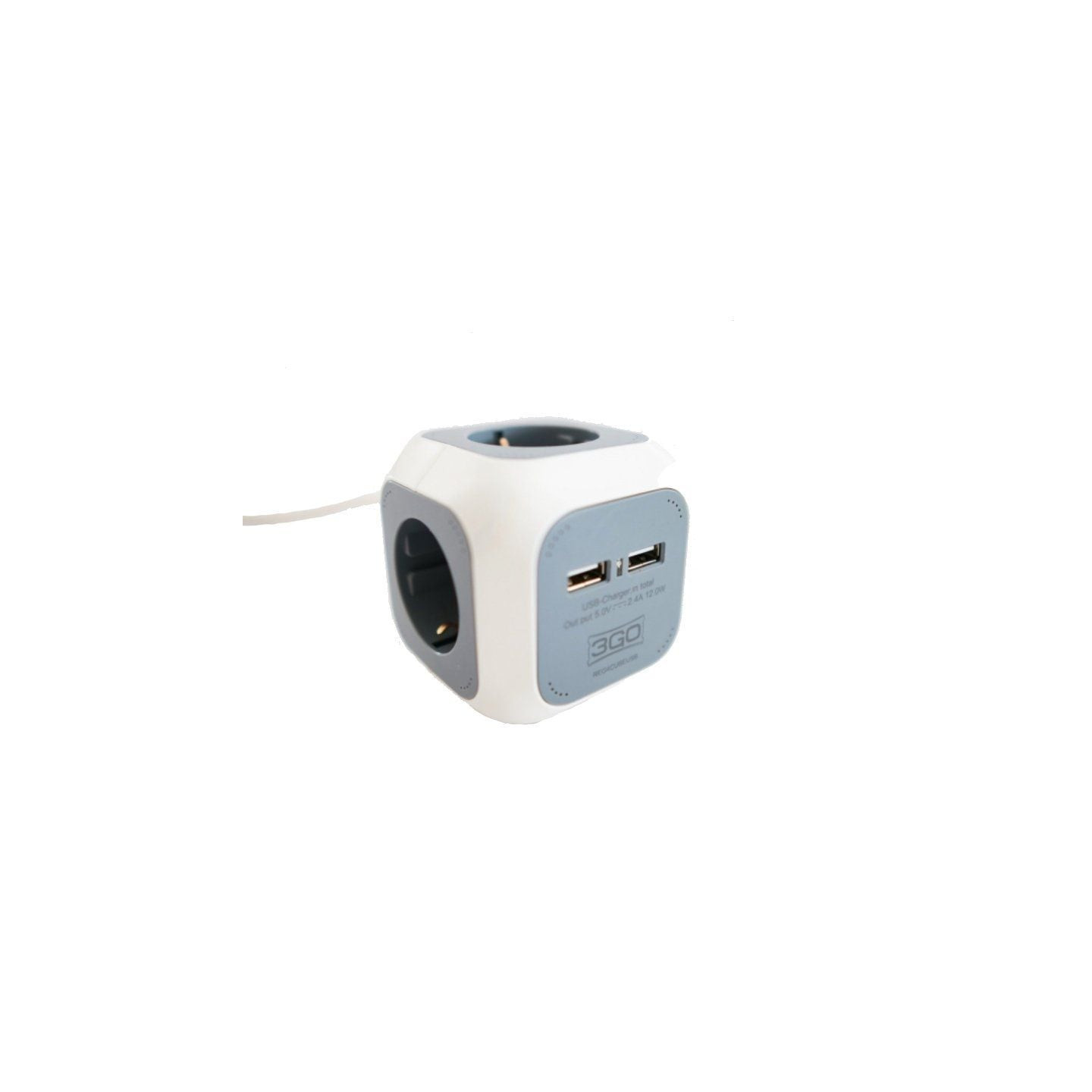 Regleta 3go reg4cubeusb/ 4 tomas de corriente/ 2 usb/ cable 1.4m/ blanca y gris