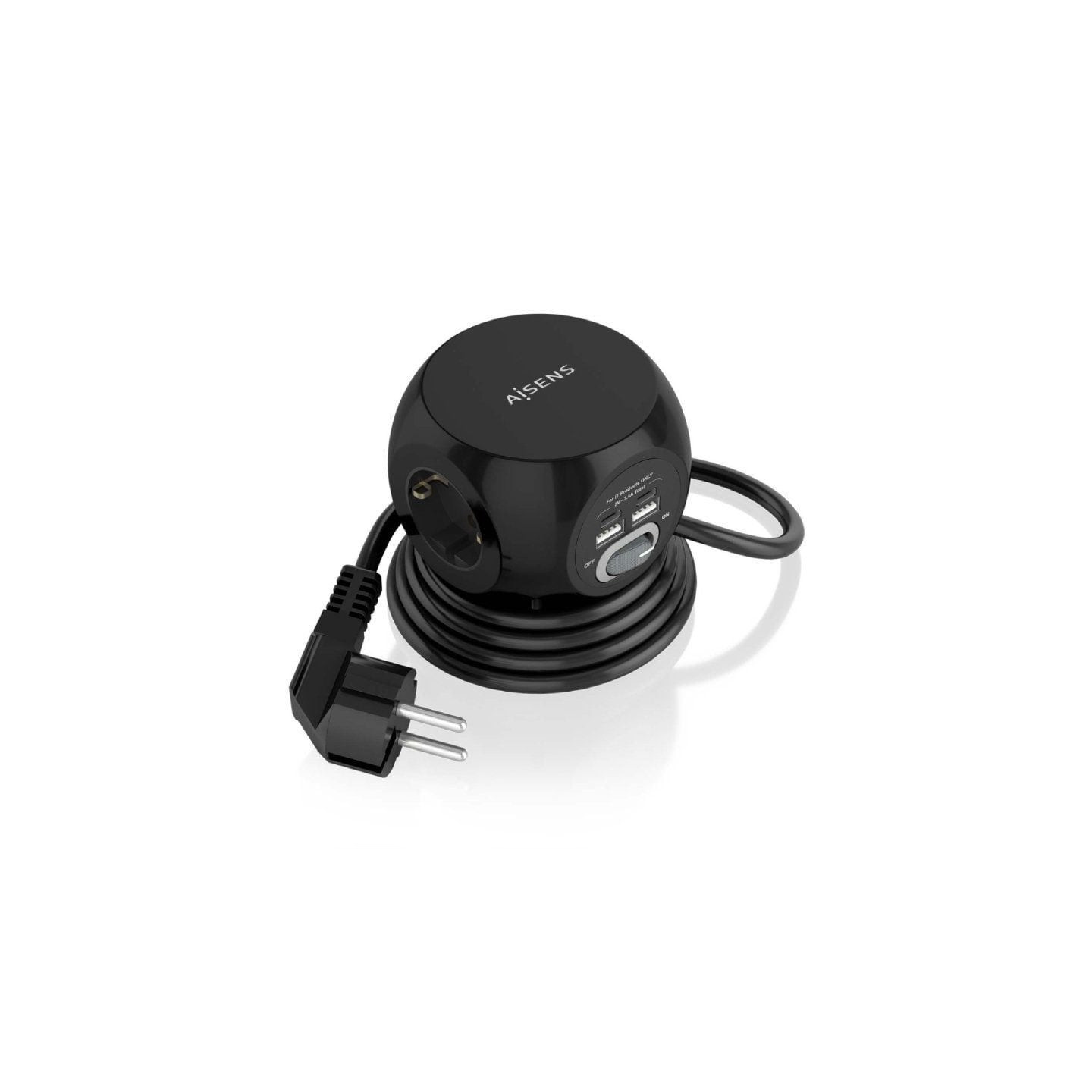 Regleta con interruptor aisens asps-2a2c05-bk/ 3 tomas de corriente/ 2 usb tipo-c/ 2 usb/ cable 1.4m/ negro