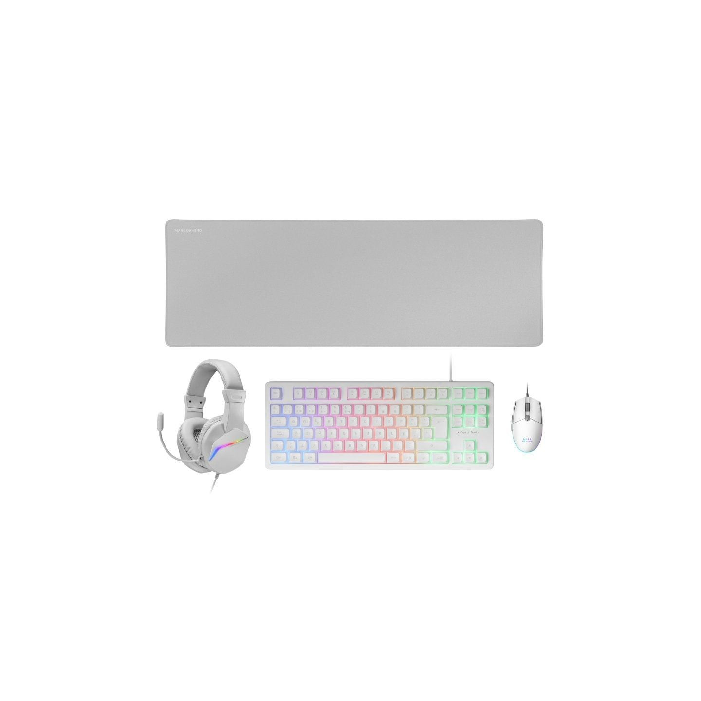 Pack Gaming Mars Gaming MCP-RGB3W/ Teclado RGB + Ratón Óptico + Alfombrilla XXL + Auriculares