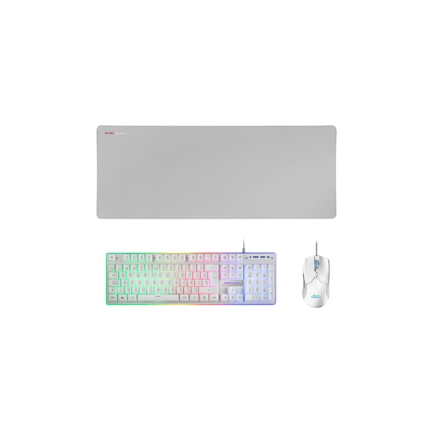 Pack Gaming Mars Gaming MCPX/ Teclado H-MECH  + Ratón Óptico + Alfombrilla/ Blanco