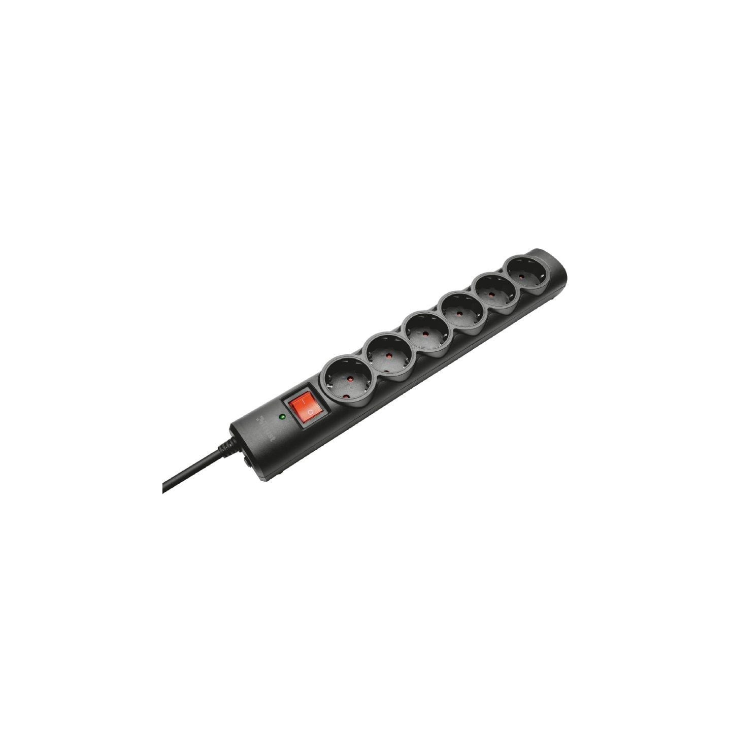 Regleta con interruptor trust 21059/ 6 tomas de corriente/ cable 1.8m/ negra