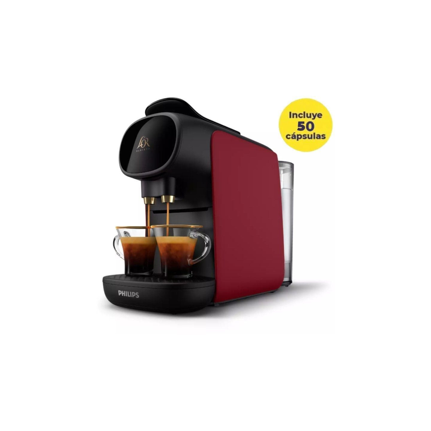 Cafetera de cápsulas philips l'or barista sublime lm9012/55/ compatible cápsulas nespresso y l'or/ negra y roja/ incluye 50