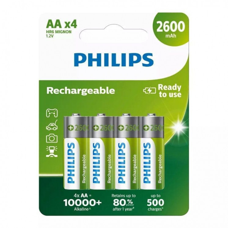 Pack de 4 pilas aa philips r6b4b260/10/ 1.2v/ recargables