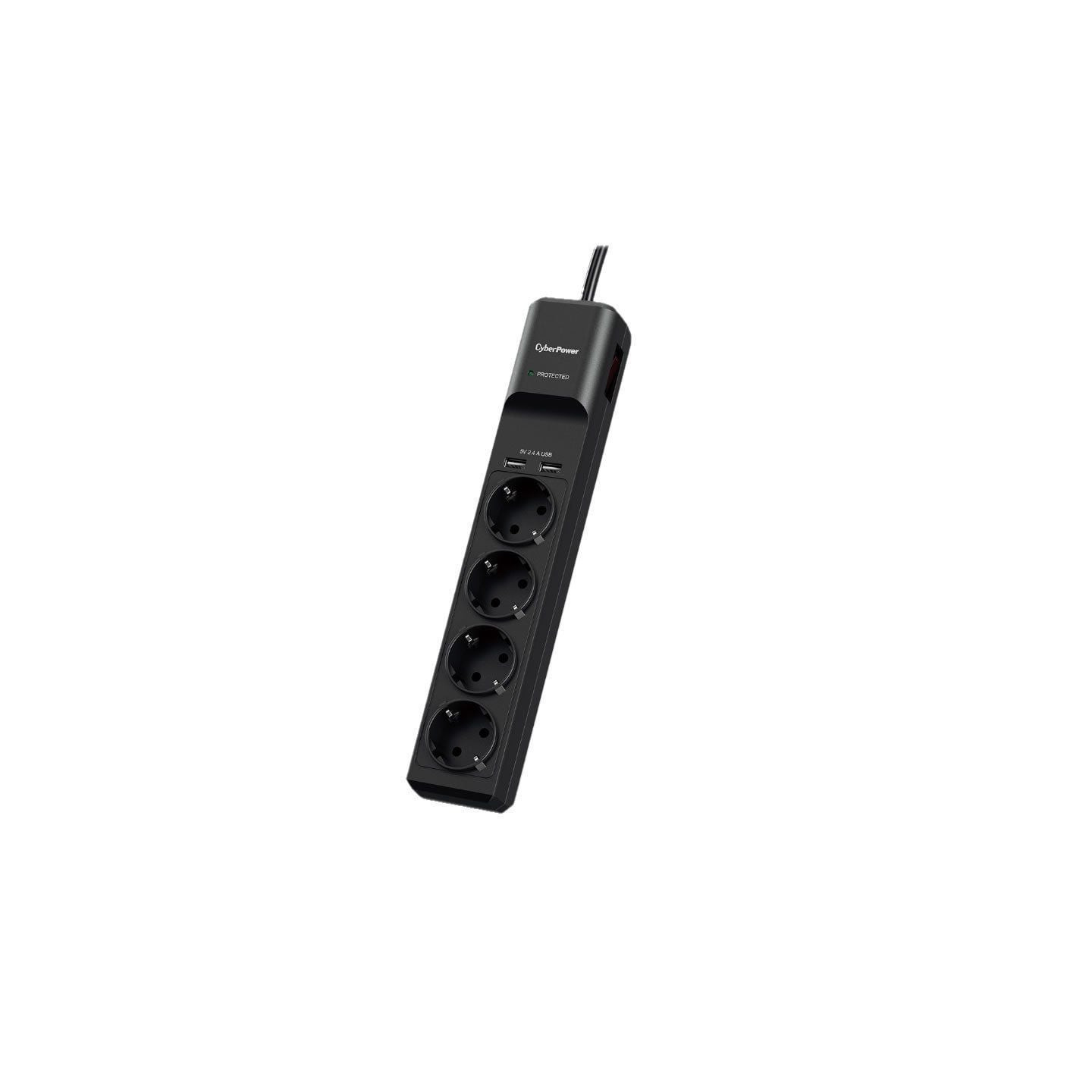 Regleta con interruptor cyberpower p0420sud0-de/ 4 tomas de corriente/ 2 usb/ cable 1.8m/ negra